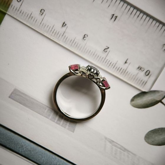 Silver ring with sapphire 2.135ct, ruby, fianites