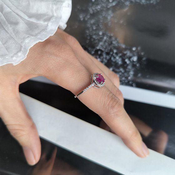 Silver ring with ruby and cubic zirconia