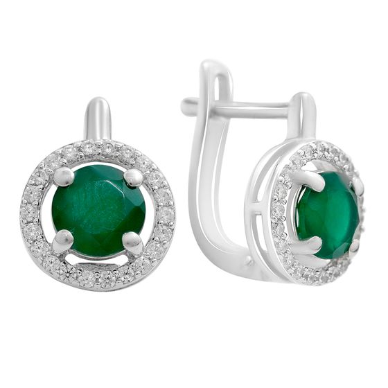 Срібні сережки з агатом 1.934ct, фіанітами