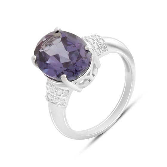 Срібна каблучка з олександритом 8.205ct, фіанітами