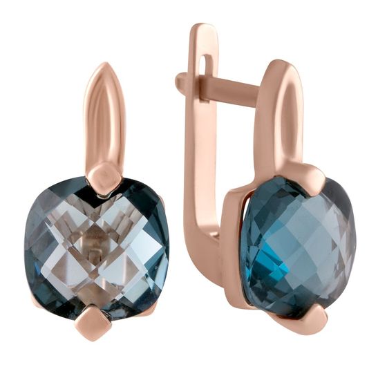 Золоті сережки з топазом Лондон Блю 5.84ct