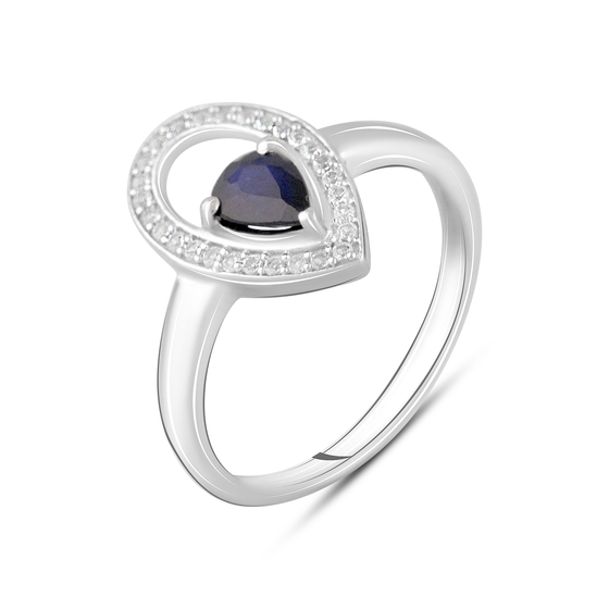 Silver ring with sapphire, fianites