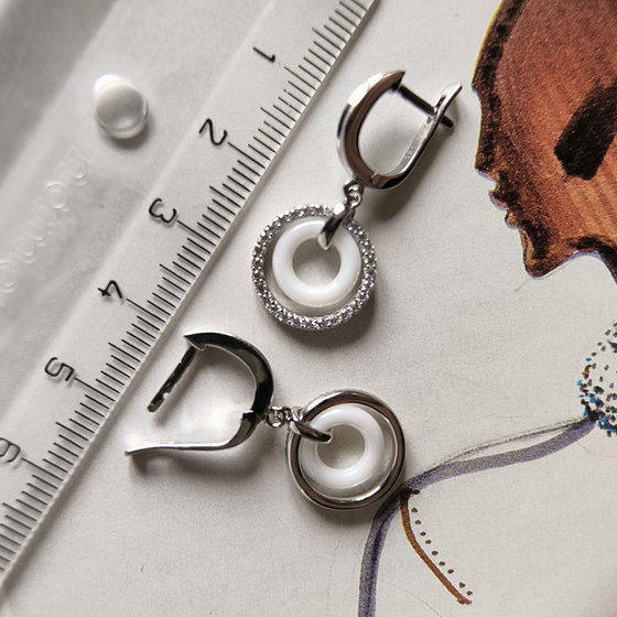 Silver earrings with ceramic and cubic zirconia