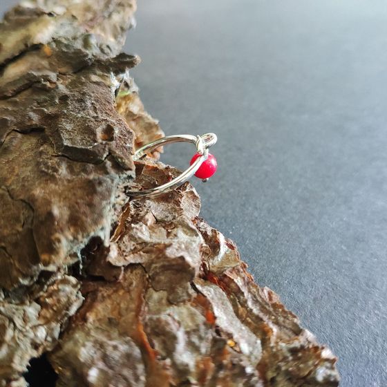 Silver ring with coral