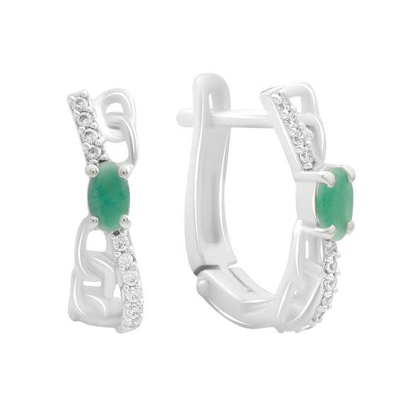 Silver earrings with emerald, fianites