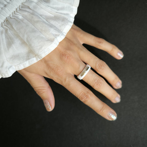 Silver ring with ceramic and cubic zirconia