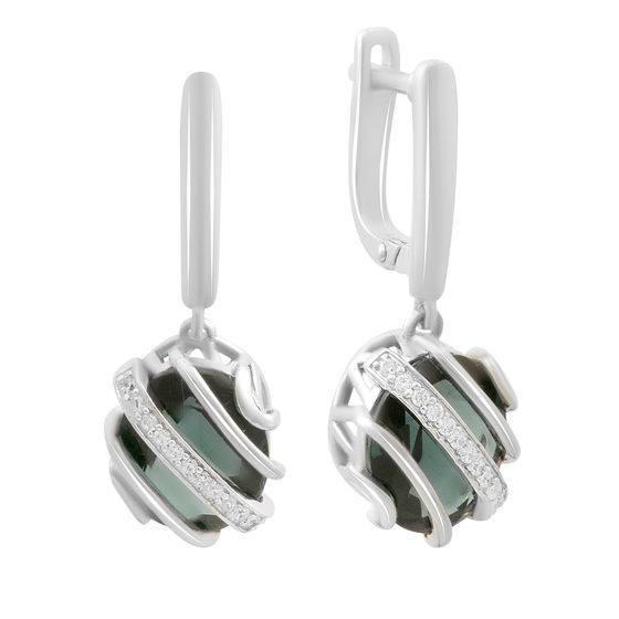 Sterling silver earrings with 7.878ct London Blue topaz, rhinestones and pave diamonds
