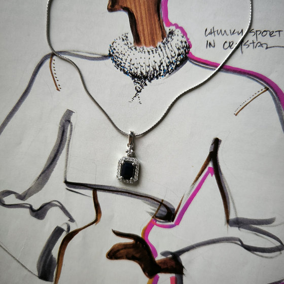Silver pendant with 5.58ct sapphire, cubic zirconia