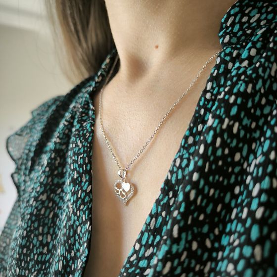 Sterling silver necklace with phianites, mother-of-pearl