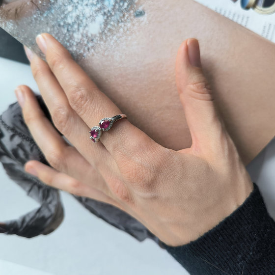 Silver ring with ruby and cubic zirconia
