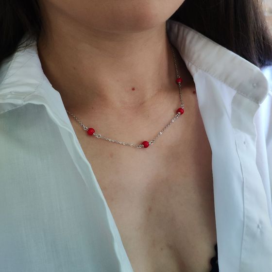 Silver necklace with coral
