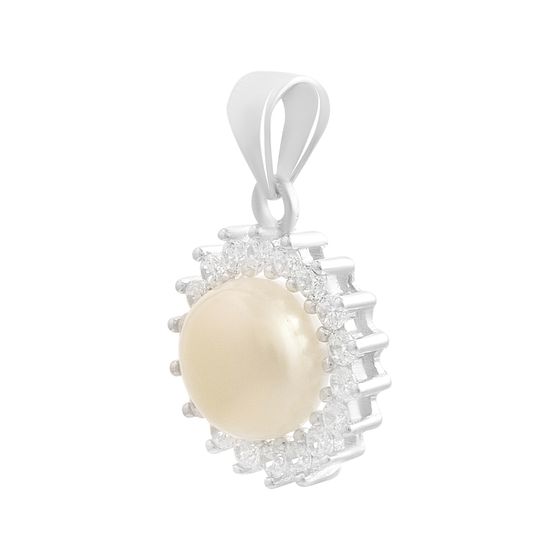 Silver pendant with pearls, fianites