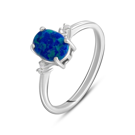Silver ring with opal, white topaz