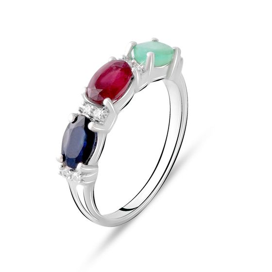 Silver ring with 1.853ct sapphire, emerald, ruby