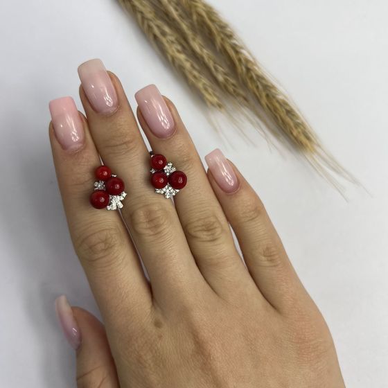 Silver earrings with coral, fianites
