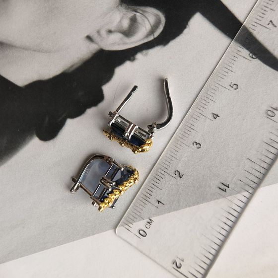 Срібні сережки з сапфіром nano 4.37ct, фіанітами
