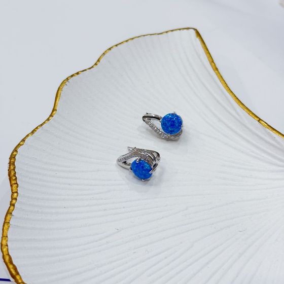 Срібні сережки з опалом 3.44ct, фіанітами