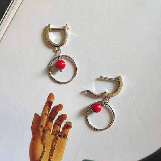 Silver earrings with coral