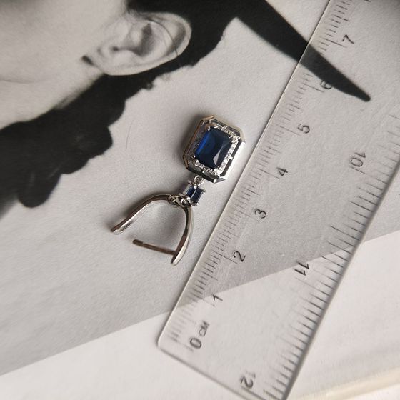 Срібні сережки з сапфіром nano 2.947ct, фіанітами