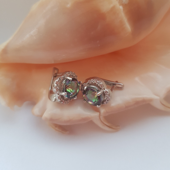 Silver earrings with mystic topaz