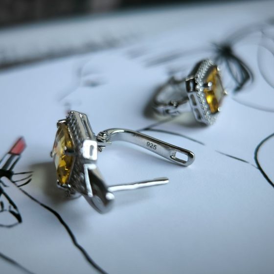 Silver earrings with citrine nano