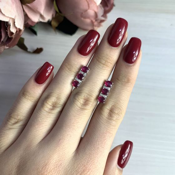 Silver Earrings with a 2.977-carat Ruby