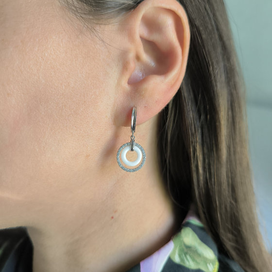 Silver earrings with ceramic and cubic zirconia