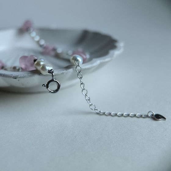 Серебряное колье с жемчугом барочным, кварцем