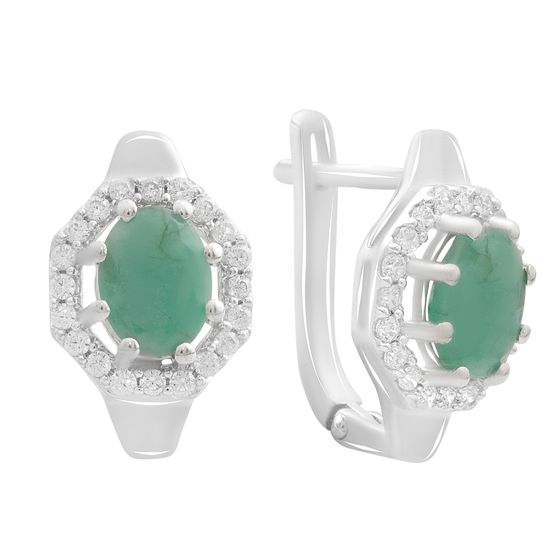 Silver earrings with emerald, fianites