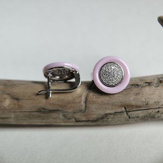 Silver earrings with ceramics, fianites