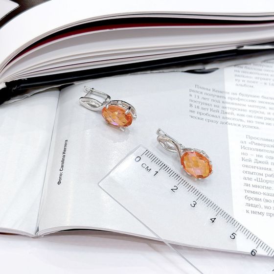 Срібні сережки із золотим кварцом 8.82ct, фіанітами