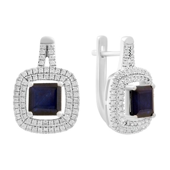 Silver earrings with sapphire 5.717ct, cubic zirconia