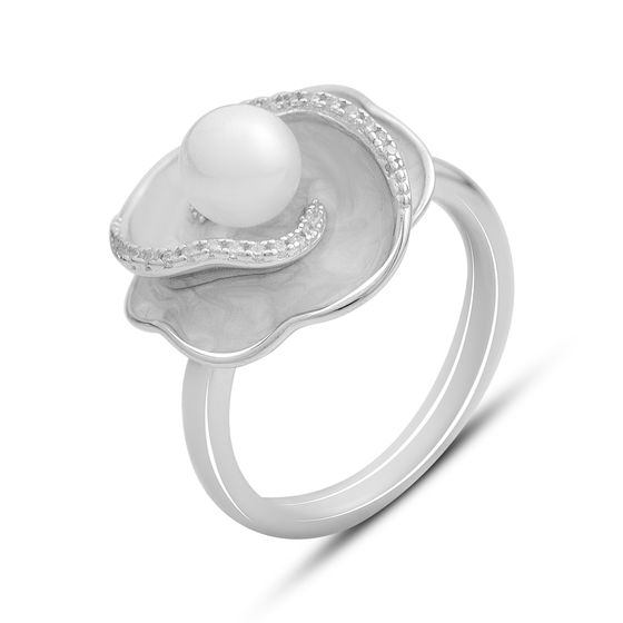 Silver ring with pearls, mother-of-pearl