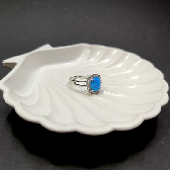 Silver ring with opal, fianites