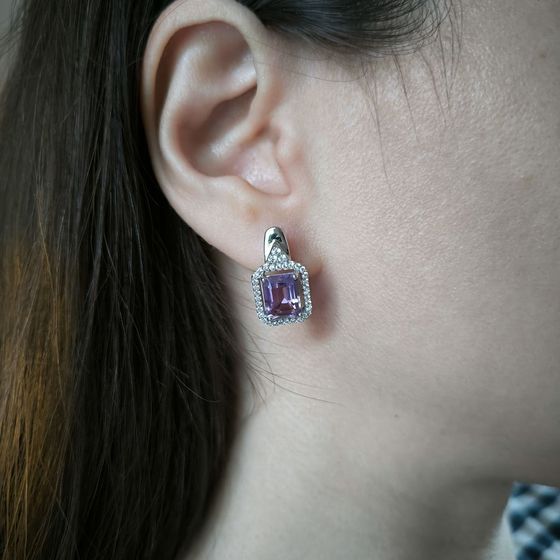 Silver earrings with amethyst