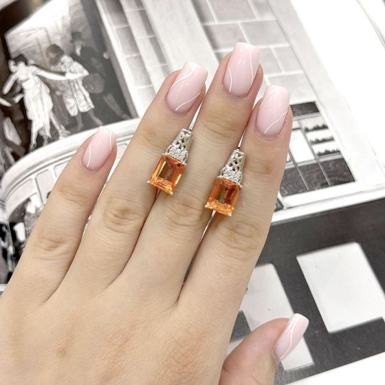 Срібні сережки із золотим кварцом 3.45ct, фіанітами