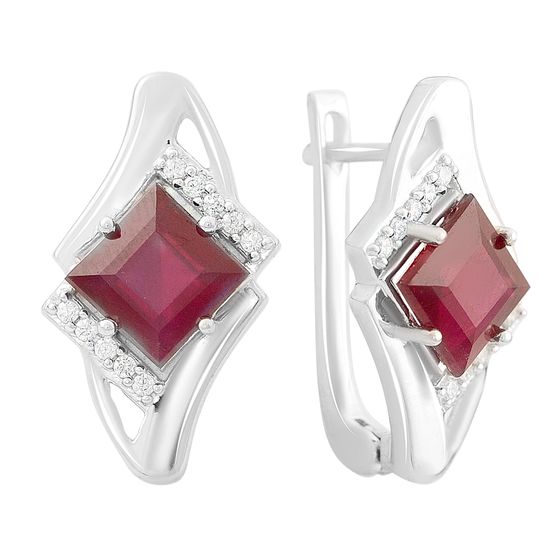 Срібні сережки з рубіном 2.633ct, фіанітами