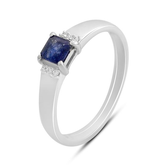 Silver ring with a 0.444-carat sapphire and cubic zirconia