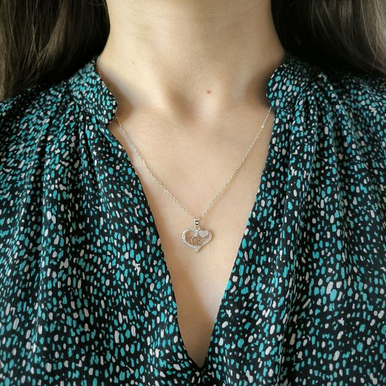 Sterling silver necklace with phianites, mother-of-pearl