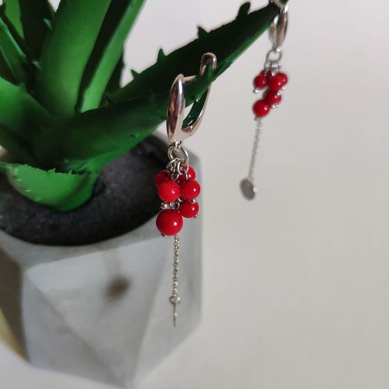 Silver earrings with coral
