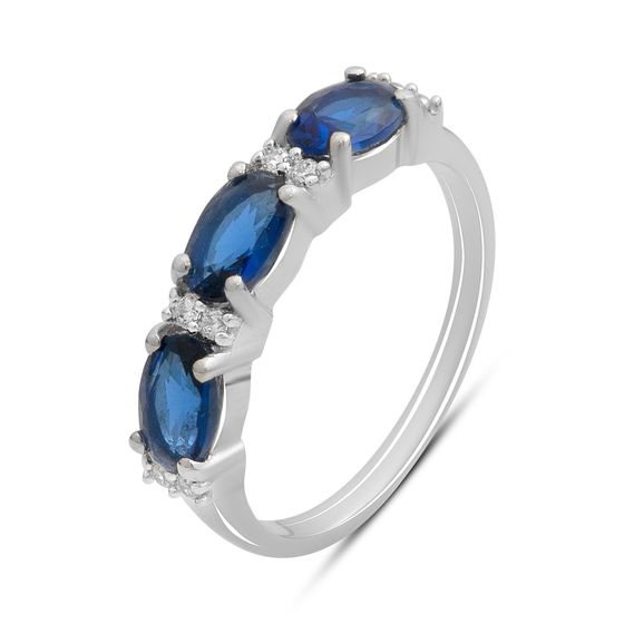 Серебряное кольцо с сапфиром nano 1.086ct, фианитами
