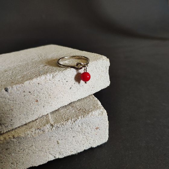 Silver ring with coral