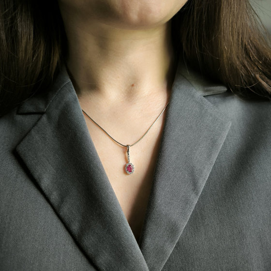 Silver pendant with a 1.113-carat ruby and cubic zirconia
