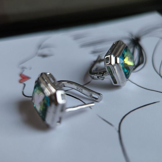Срібні сережки з містик топазом 4.563ct