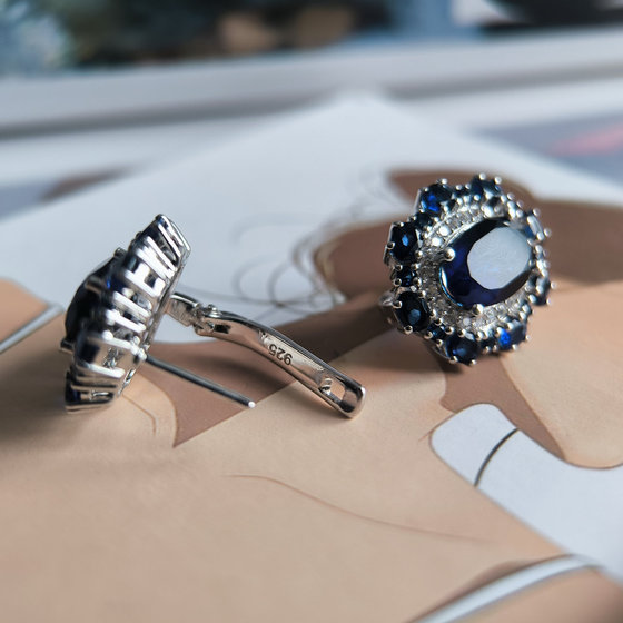 Silver earrings with nano sapphire 9.87ct