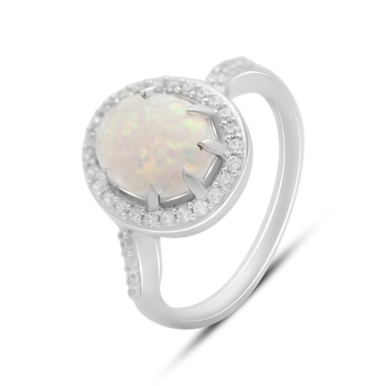 Срібна каблучка з опалом 1.443ct, фіанітами