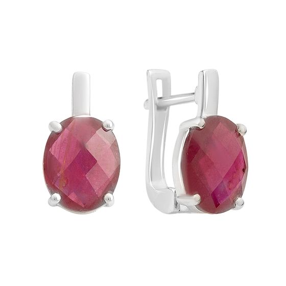 Silver Earrings with a 6.488-carat Ruby