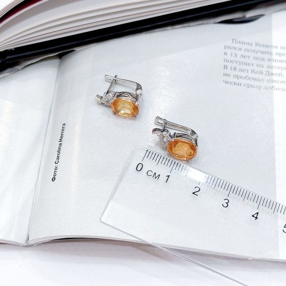 Срібні сережки із золотим кварцом 9.713ct, фіанітами