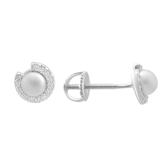 Silver earrings with pearls, fianites