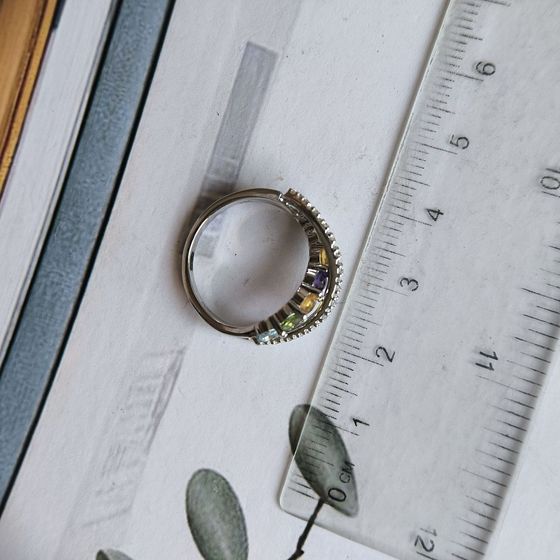 Срібна каблучка з аметистом 1.117ct, цитрином, хризолітом, топазом